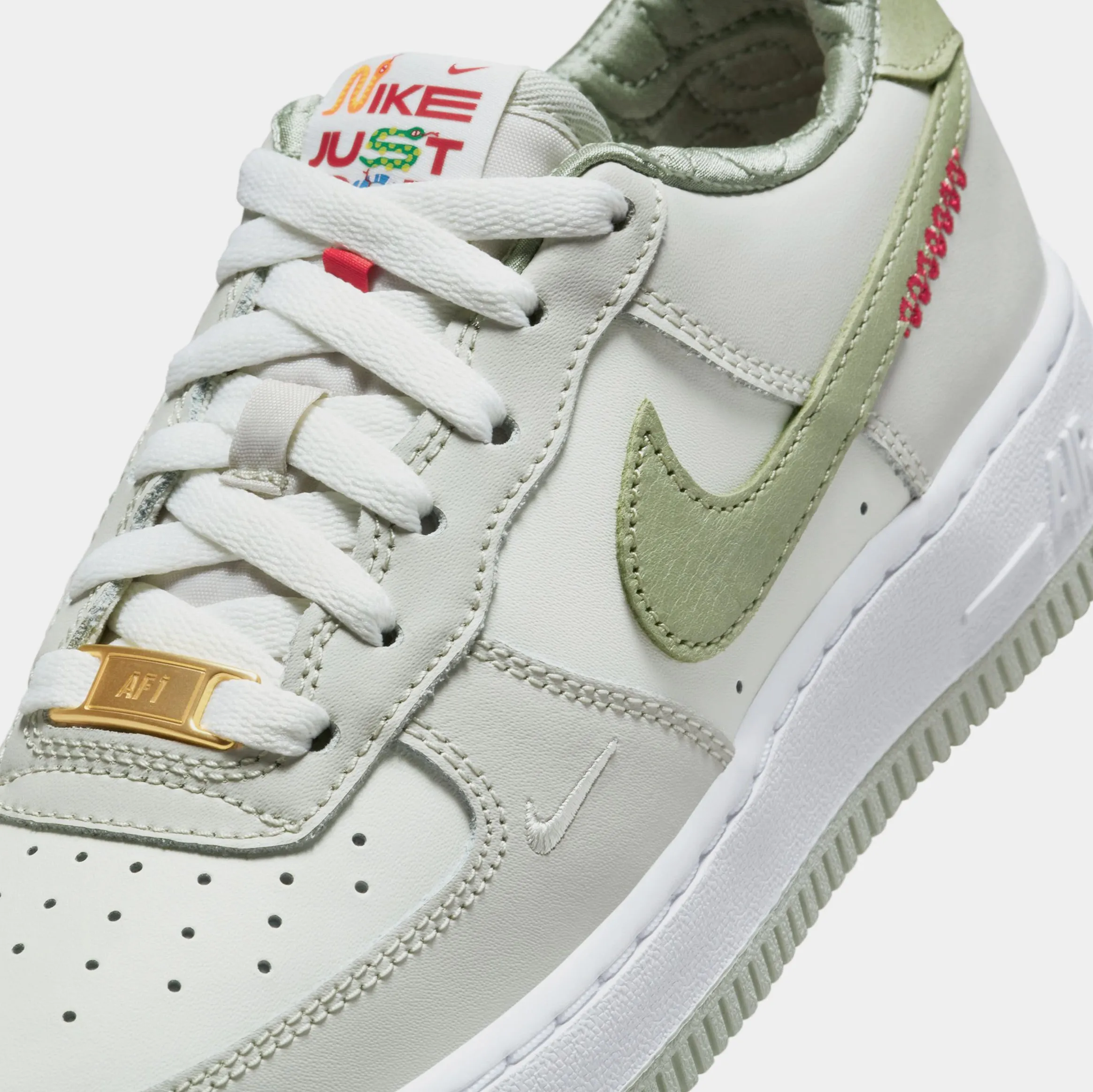 Air Force 1 LV8 Year Of The Snake Grade School Lifestyle Shoes (Sail/White/Light Bone/Olive Aura)
