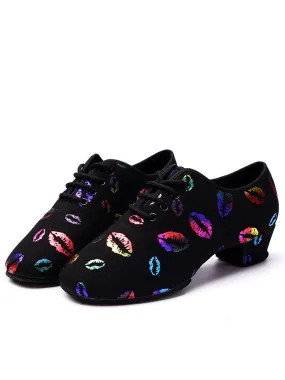 Fall/Winter Latin Dance Training Shoes Colorful Lip Print Dance Shoes