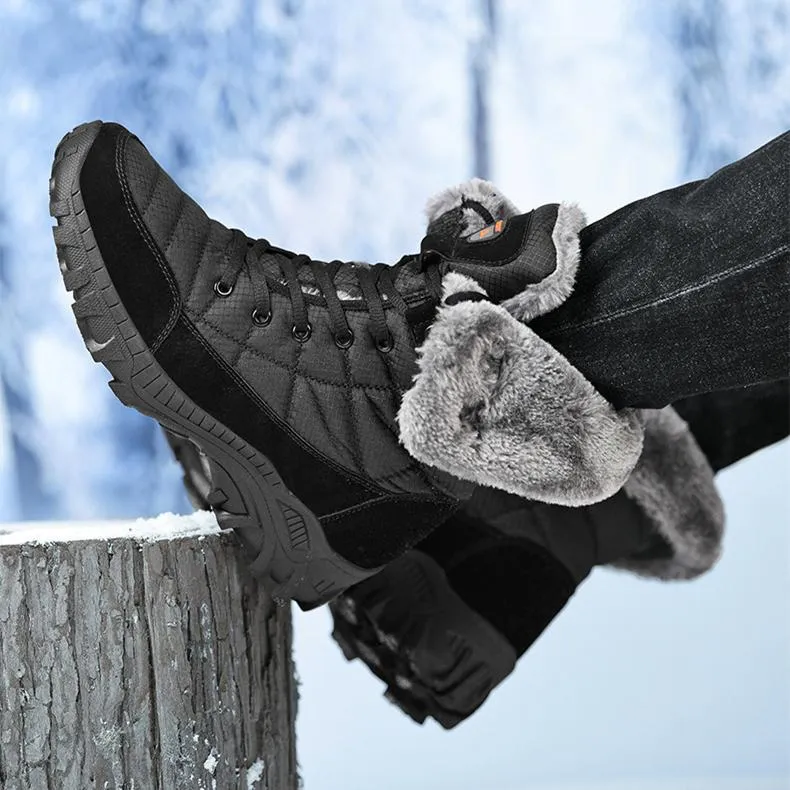 Men's faux fur anti-skid mid calf snow boots | Winter warm outdoors hiking shoes