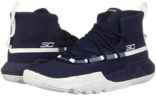 Under Armour Boys' Grade School SC 3Zer0 II Basketball Shoe, Midnight Navy (401)/White, 4